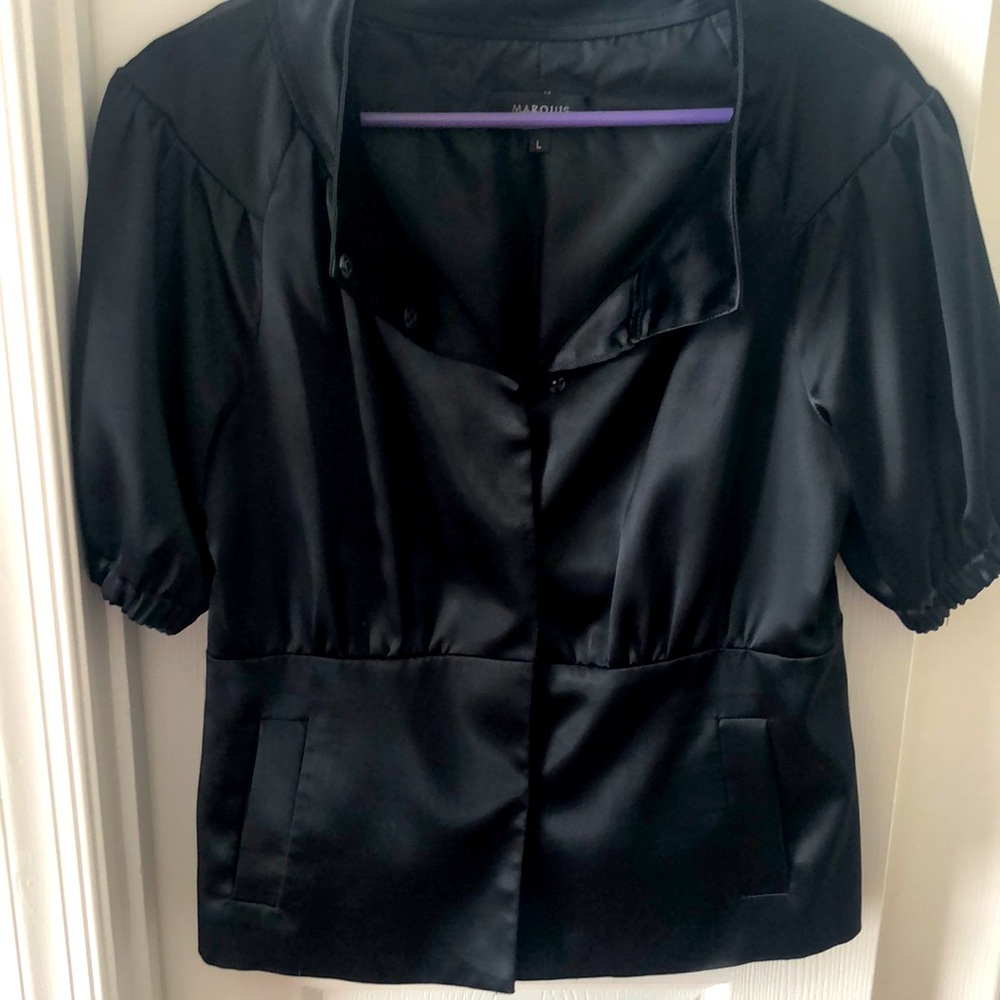 Short sleeve Black Silk Blazer Jacket - Picture 4 of 7